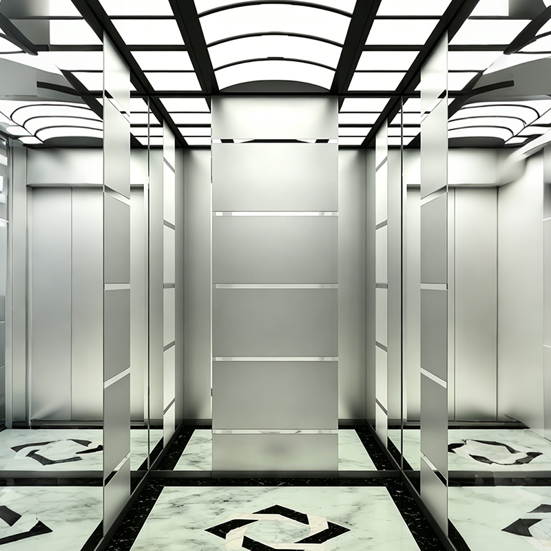 Ascenseur de passagers en acier inoxydable fini miroir avec plancher en PVC pour centre commercial
