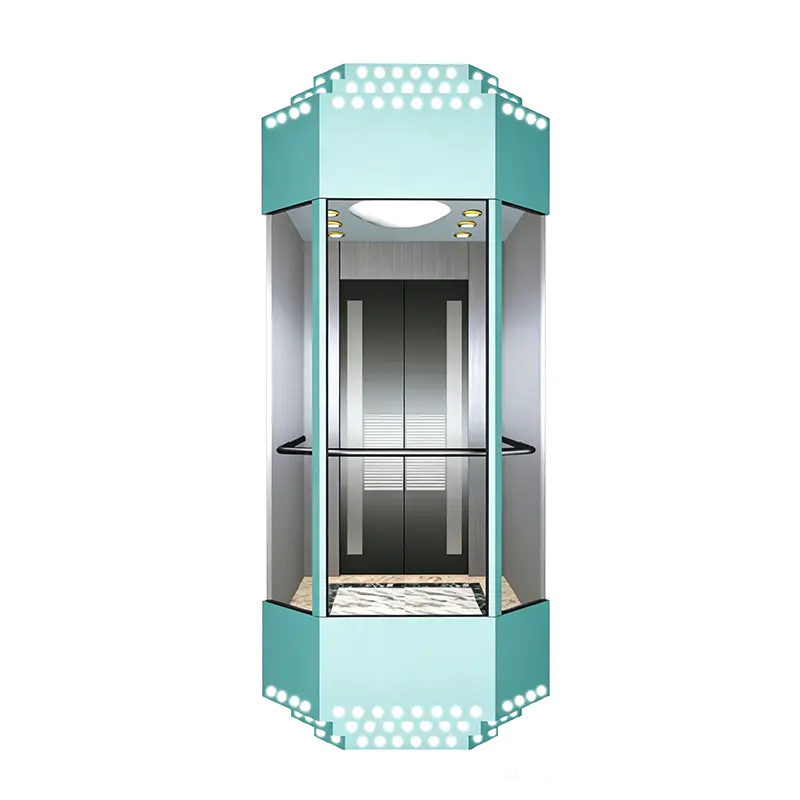 Ascenseur en verre semi-circulaire octogonal à 270 degrés avec plafond de décoration d'éclairage en acrylique