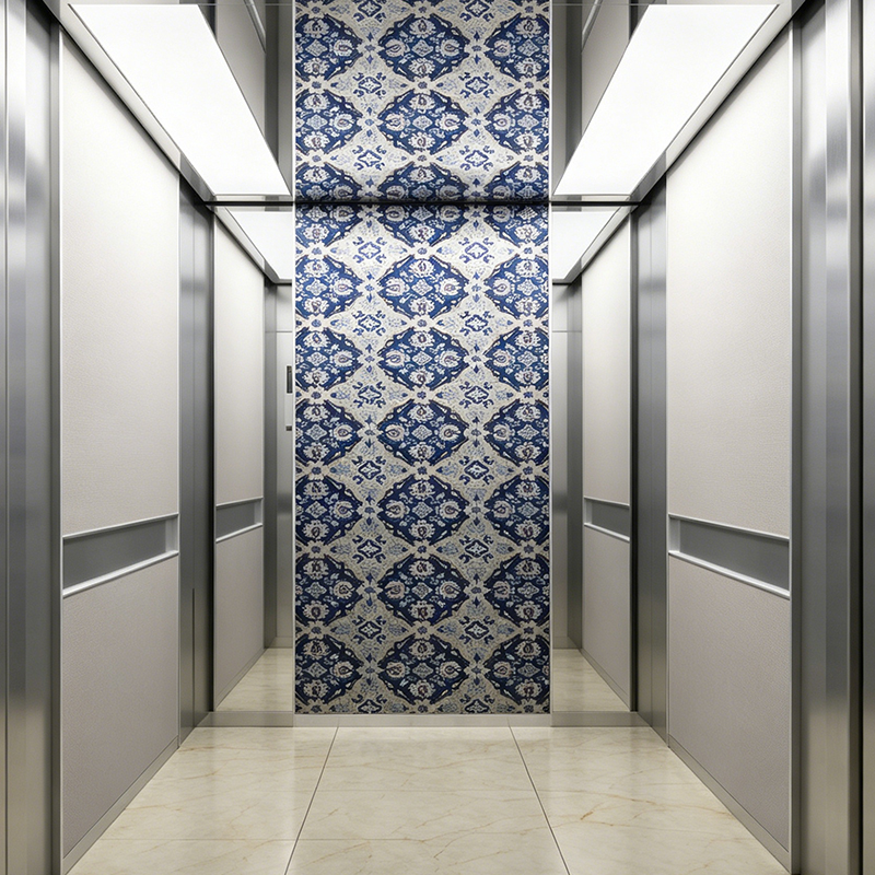 Ascenseur de passagers avec papier peint à motifs artistiques
